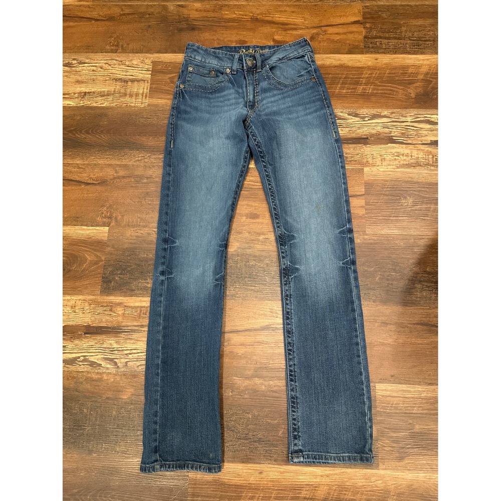 Rock 47 by Wrangler Slim Straight Medium Wash Denim Jeans Blue Womens